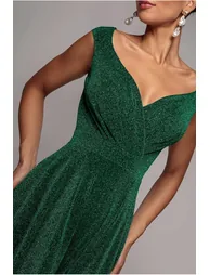 Goddiva Crossover Lurex Glitter Maxi Dress - Emerald - 3