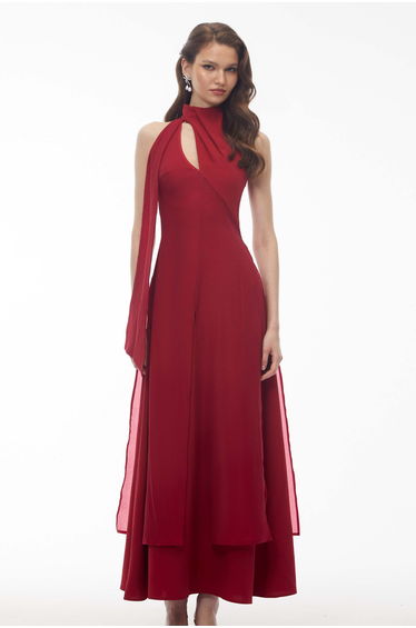 Berenice Red Halterneck Maxi Dress with Cut-Outs