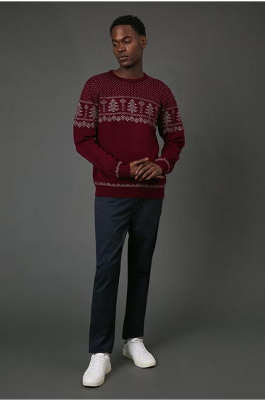 Burgundy Christmas Crew Neck Knitted Jumper