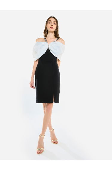 Women Organza Bow Accent Knee Length Dress