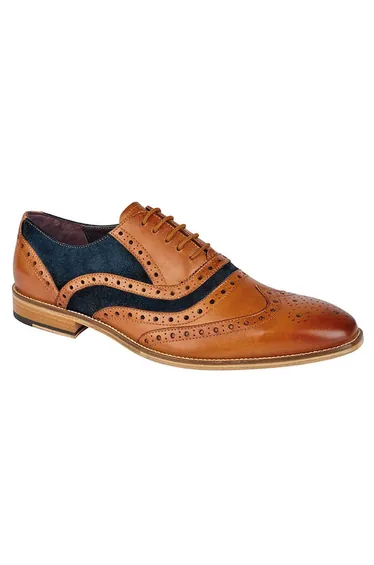 Roamers Mens 5 Eyelet Leather Brogue Oxfords - Tan/Blue