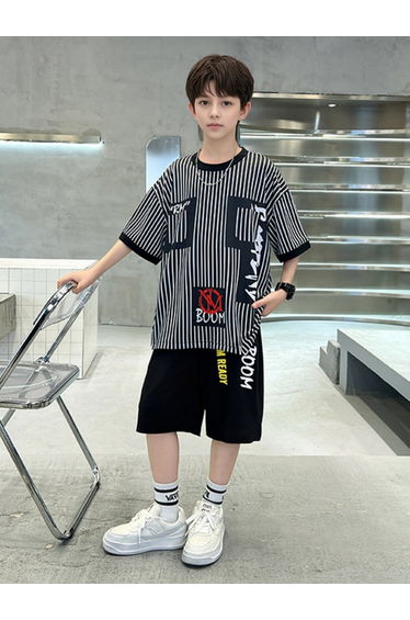 Boys Black Graphic Print T-Shirt and Shorts Set