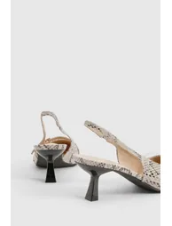 Snake Print Buckle Slingback Kitten Court Shoes - snake - 3