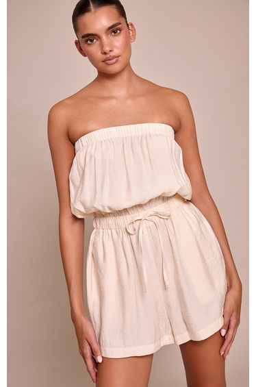 Cream Woven Textured Bandeau Playsuit