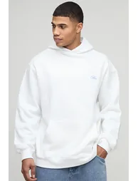 White Oversized Chalet Landscape Printed Hoodie - white