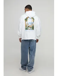 White Oversized Chalet Landscape Printed Hoodie - white - 2