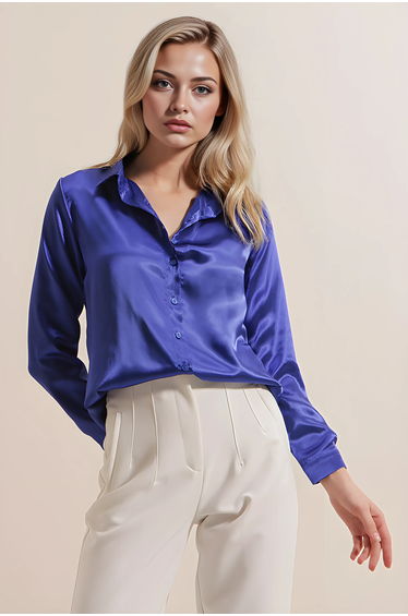 BDART Satin Long Sleeve Shirt with Button Closure