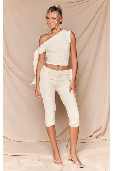 Cream Lace Asymmetric Knot Detail Top Co-ord