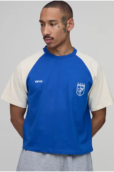 Regular Fit Shrunken Boxy Raglan Sports T-Shirt - blue