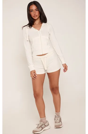 Petite Cream Drawstring Low Rise Fitted Shorts