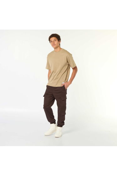 Round neck cotton T-shirt BEIGE