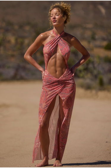 Cut-Out Halterneck Maxi Dress in Paisley Print