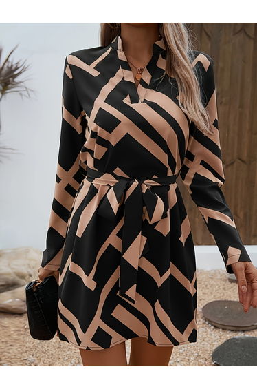 Multi Geo Print Long Sleeve Mini Dress