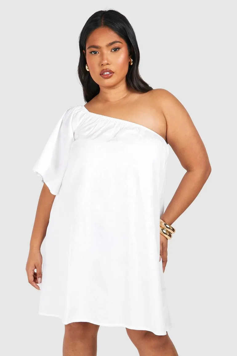 Shop Plus Woven One Shoulder Midi Dress - white Online in Oman