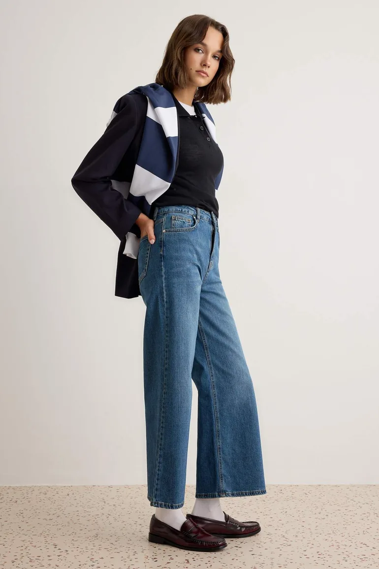 Blue Az Slight Stretch High Waist Ankle Length Culotte Jeans - 9