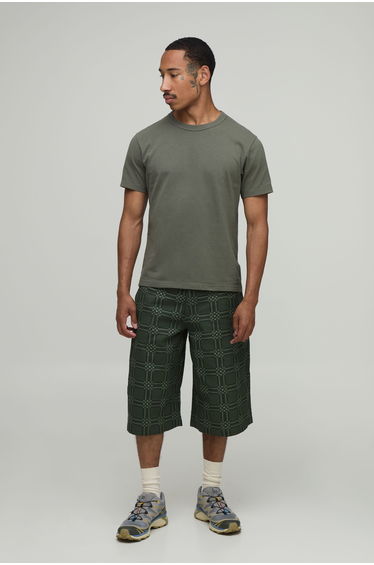 Baggy Longline Check Twill Short - khaki