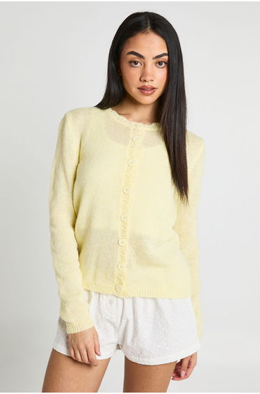 Soft Knit Button Through Cardigan - lemon
