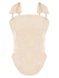 Petite Cream Washed Faux Leather Curved Hem Corset Top - 4