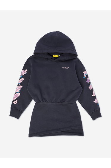 Off-White Girls Diag Splat Hoodie Dress in Navy