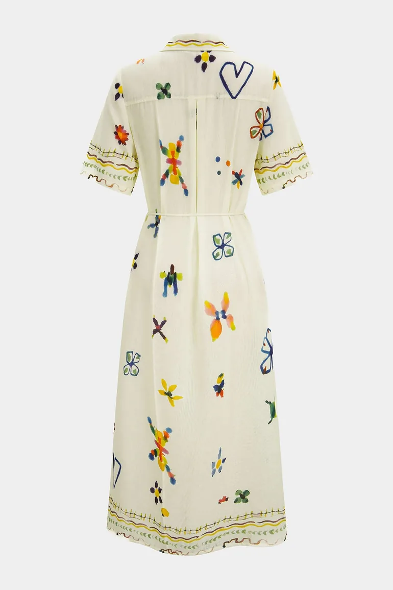 Graffiti Print Button Pocket Belted Short Sleeve Midi Dress - 2