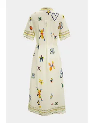 Graffiti Print Button Pocket Belted Short Sleeve Midi Dress - 2