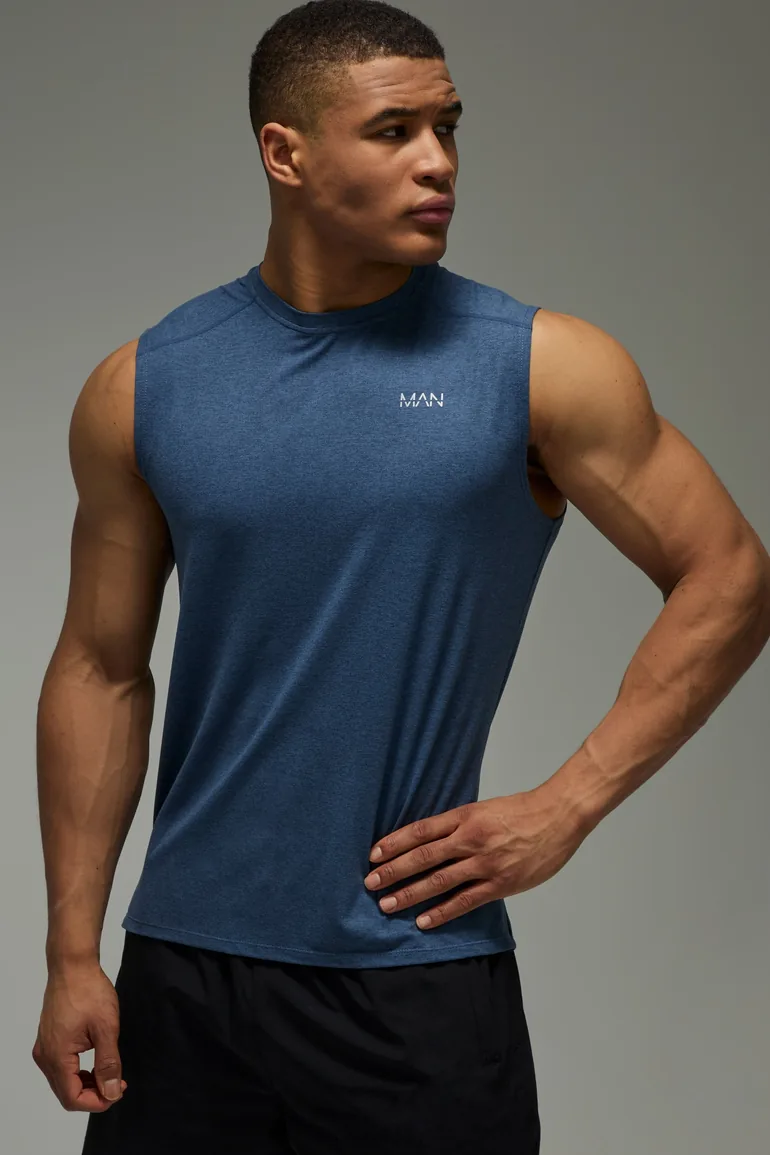 Man Active Marl Regular Fit Tank - navy