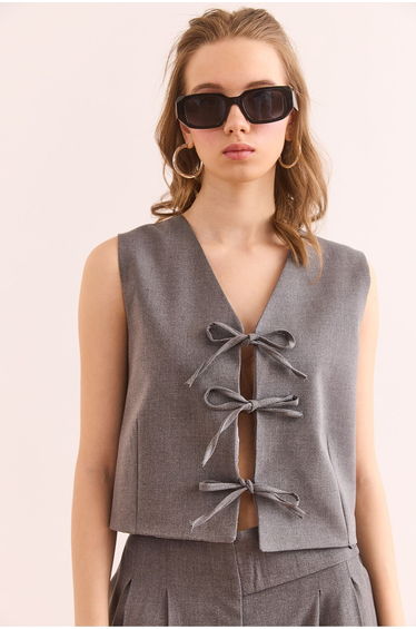 Women's Smoked Lacing Detailed Lined Viscose Vest