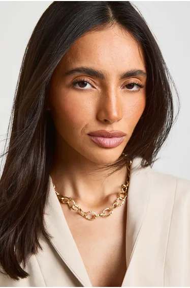 Gold Chunky Interlinked Necklace - gold