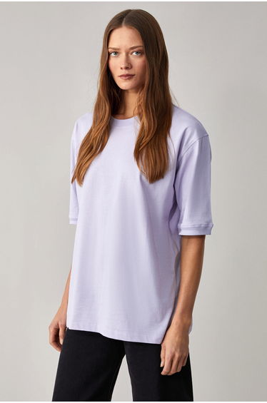 GRIMELANGE Betsy Women's 100% Cotton Crew Neck Short Sleeve Fit Relaxed Lilac T-Shirt product thumbnail 2