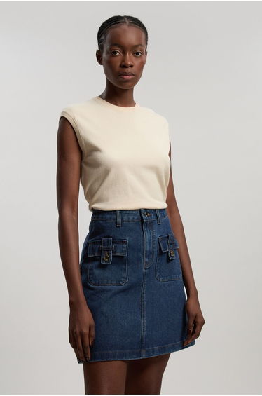 Denim Button Front Midi Skirt
