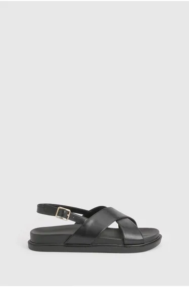 Cross Strap Buckle Platform Sandals - black