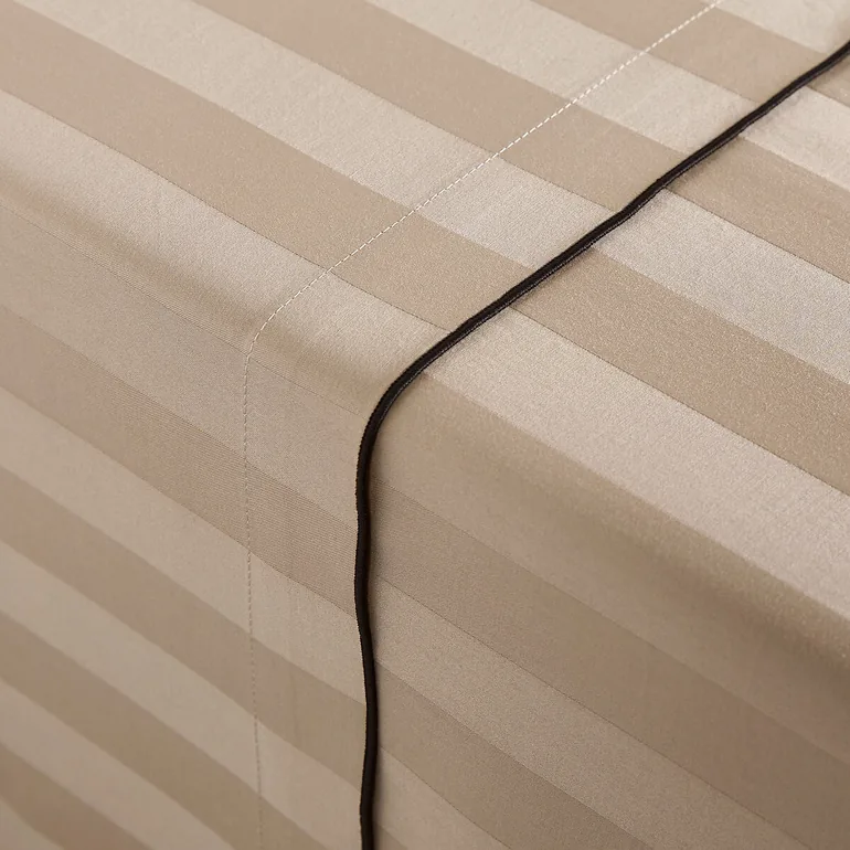 Victor Striped 100% Washed Cotton Satin 300 Thread Count Flat Sheet - 3