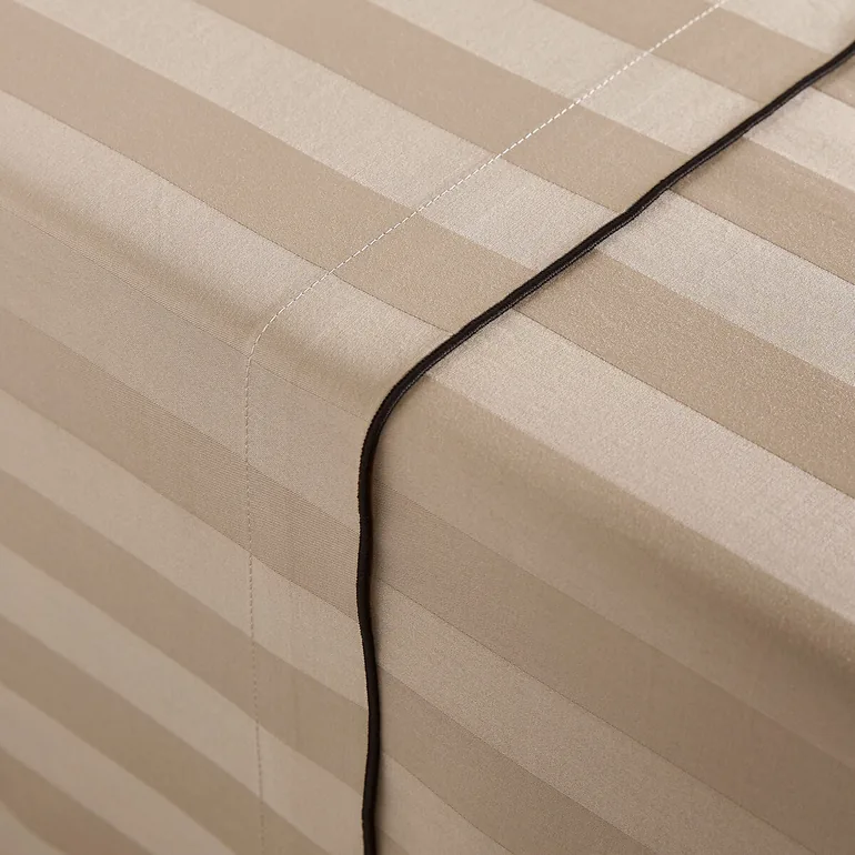 Victor Striped 100% Washed Cotton Satin 300 Thread Count Flat Sheet - 1
