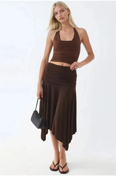 BUSEM Asymmetrical Midi Skirt with Drape Detail