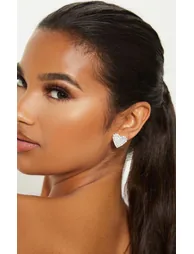 Silver Diamante Heart Stud Earrings