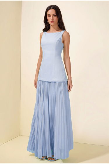 Solid Pleated Sleeveless Maxi Dress