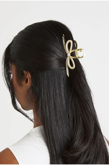 Diamante and Pearl Detail Claw Clip - gold
