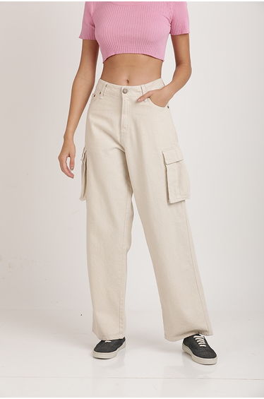 Women Relaxed Fit Pure Cotton Cargo Jeans