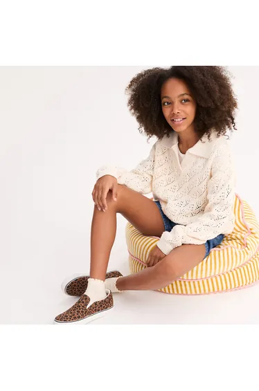 Jumper/Sweater with Polo Collar in Openwork Fine Knit