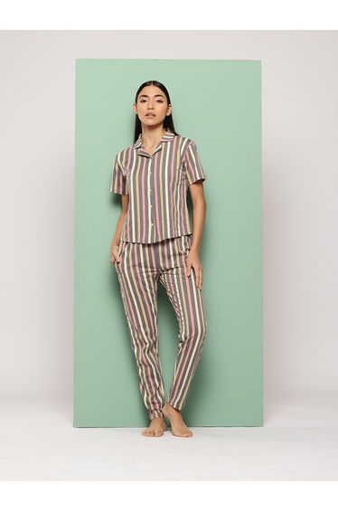 Striped Cotton Knit Shirt and Pyjama Set