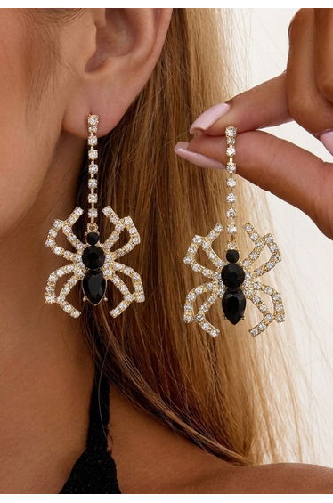 Gothic Shiny Rhinestone Spider Dangle Earrings