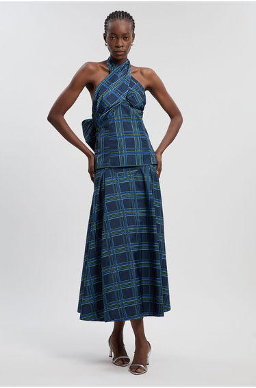 Check Print Taffeta Woven Maxi Skirt