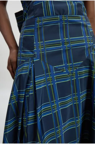Check Print Taffeta Woven Maxi Skirt
