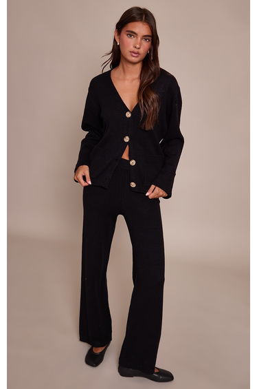 Black Wide leg Knit Trouser
