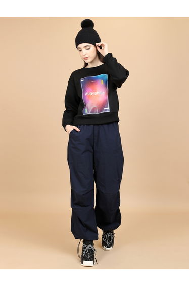 Printed Round Neck Oversized Sweatshirt