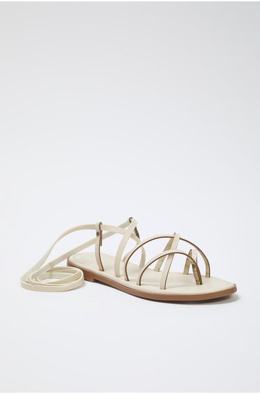Beige Ankle Strap Flip Flops Women's Sandals