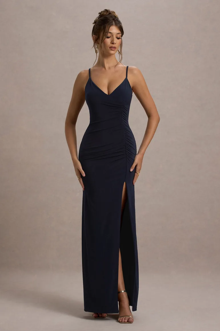 Club L London Blue Ruched Mermaid Evening Dress - 5