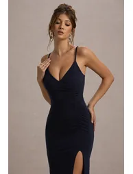 Club L London Blue Ruched Mermaid Evening Dress - 3