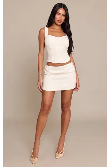 Cream Sequin Boucle Mini Skirt