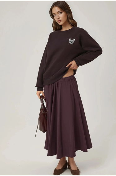 Comfort Animal Pattern Embroidered Crew Neck Sweatshirt